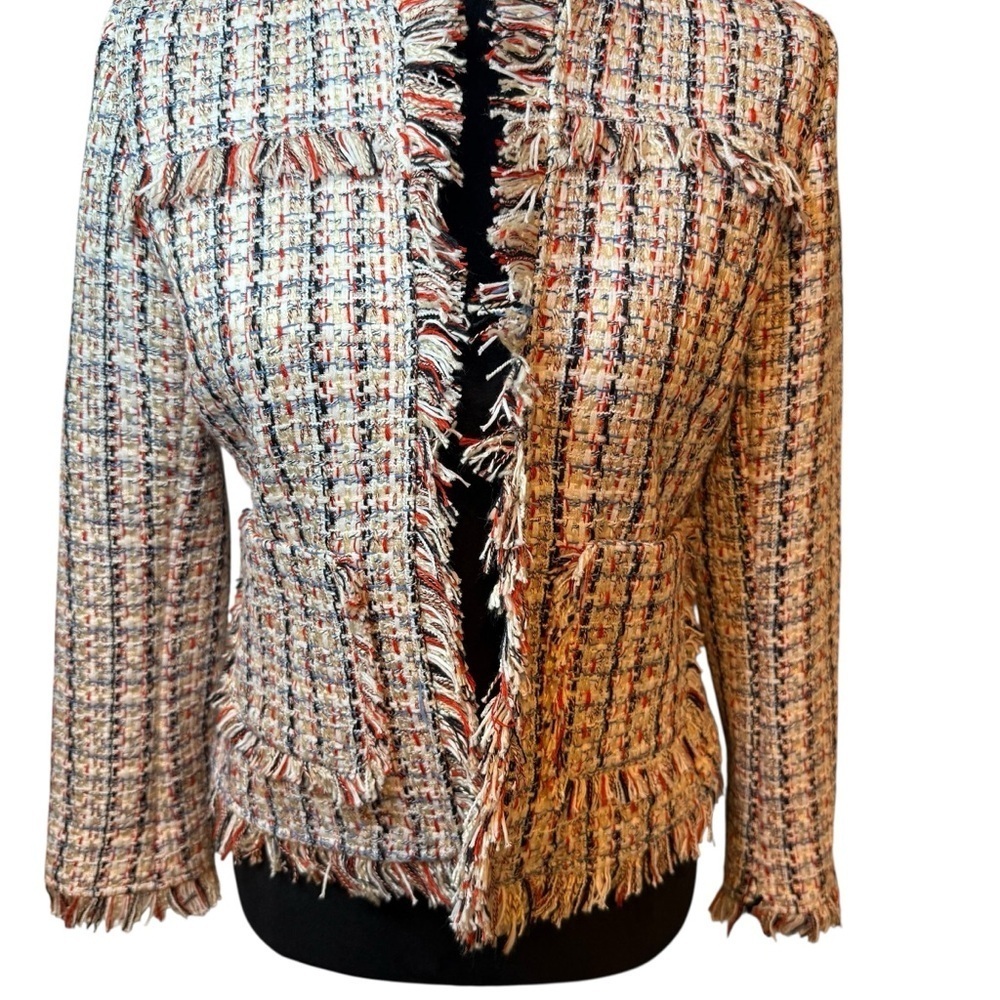 Halogen | Tweed Fringe Blazer in Ivory Multicolor | Sz SP - Picture 2 of 9